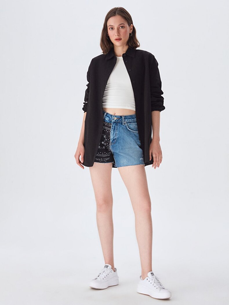 Jadey Yüksek Bel Jean Shorts