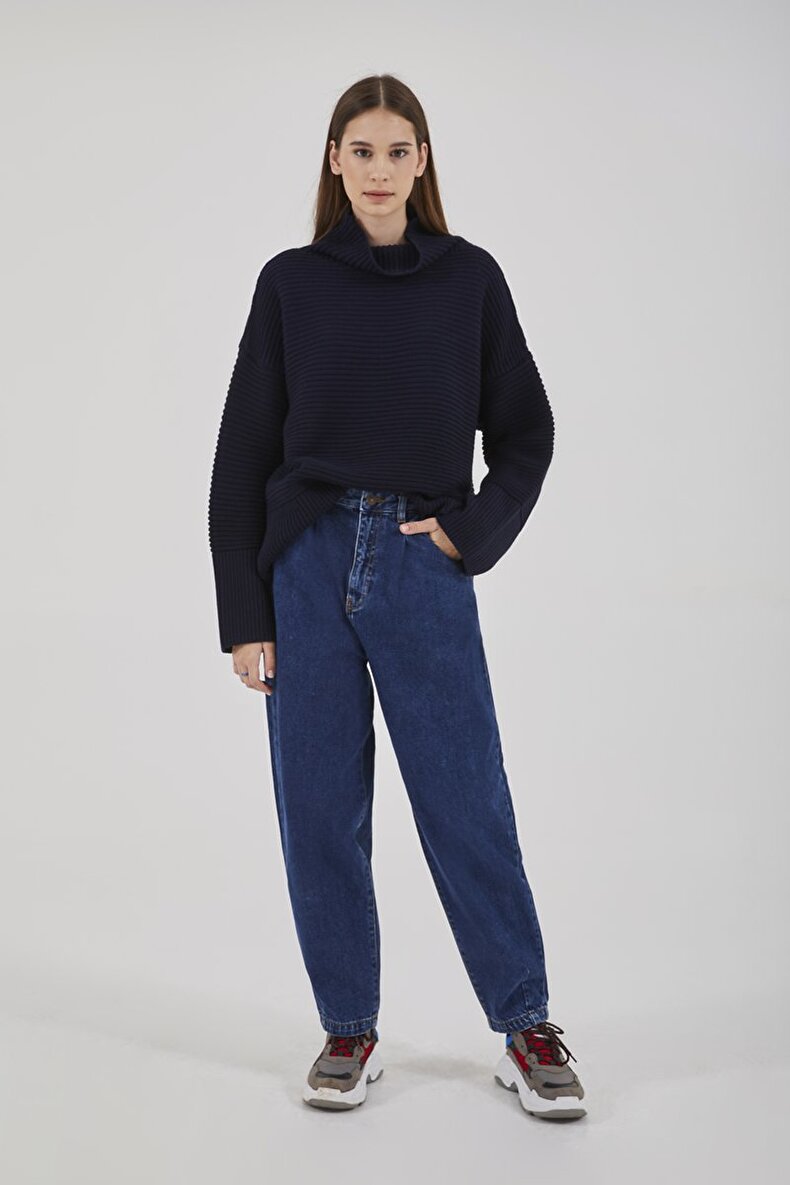 Turtle Neck Long Sleeve Blau Pullover
