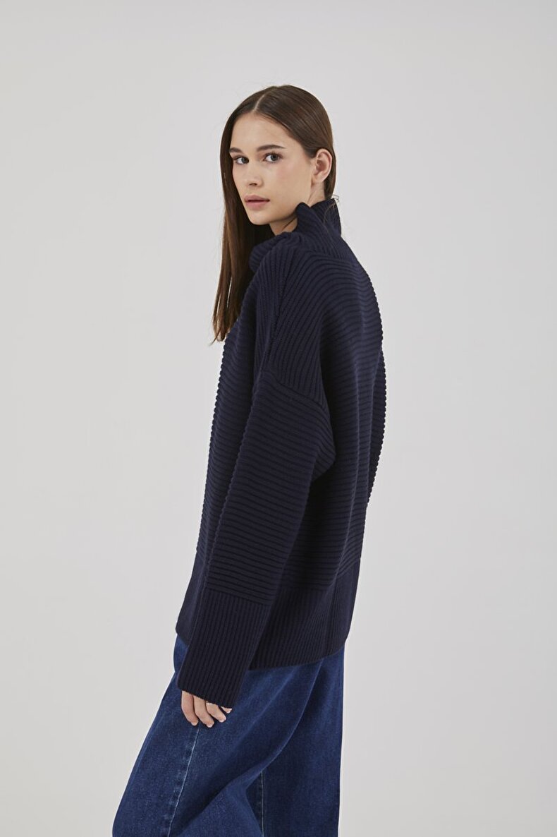 Turtle Neck Long Sleeve Blau Pullover