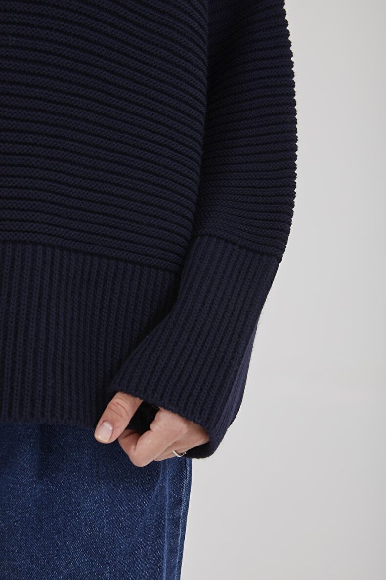 Turtle Neck Long Sleeve Blau Pullover