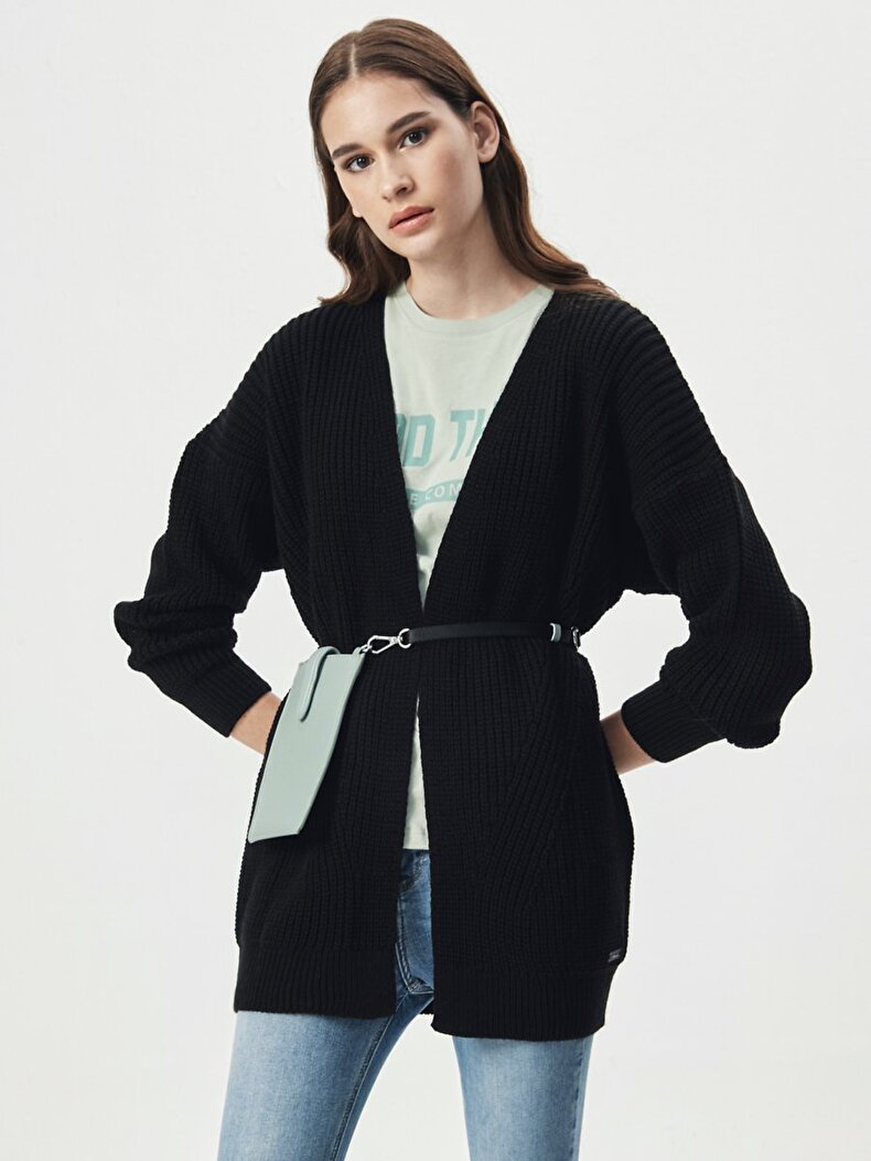 Knitted Schwarz Strickjacke