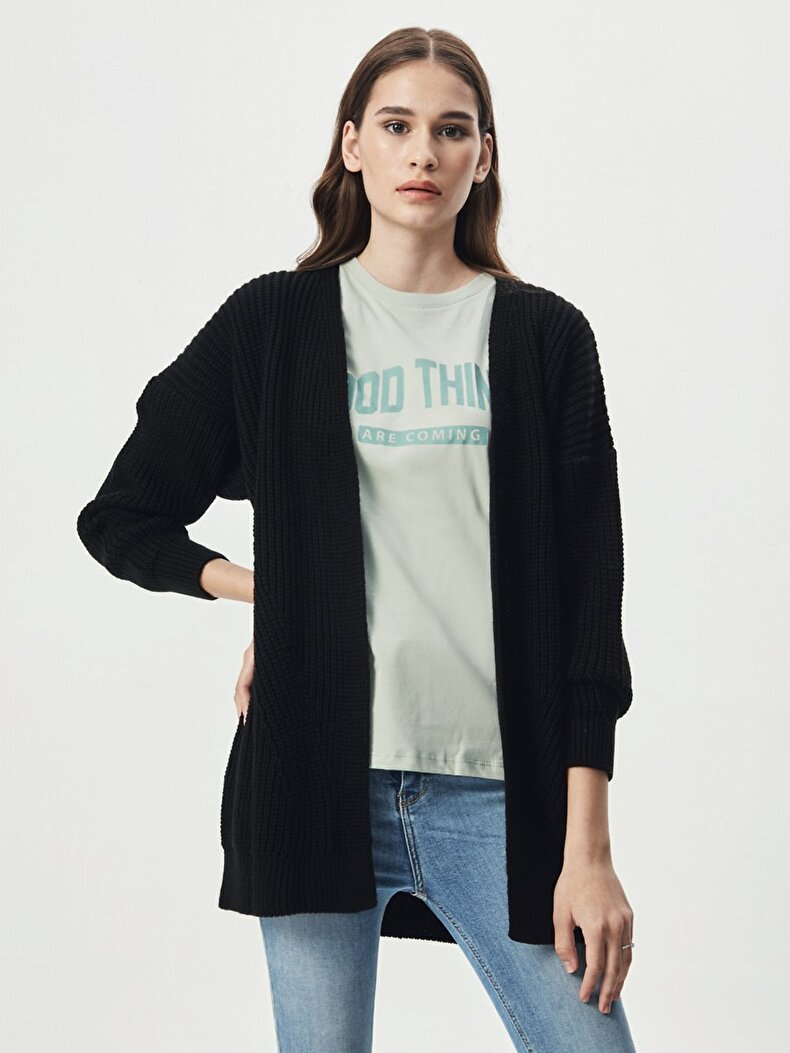 Knitted Schwarz Strickjacke
