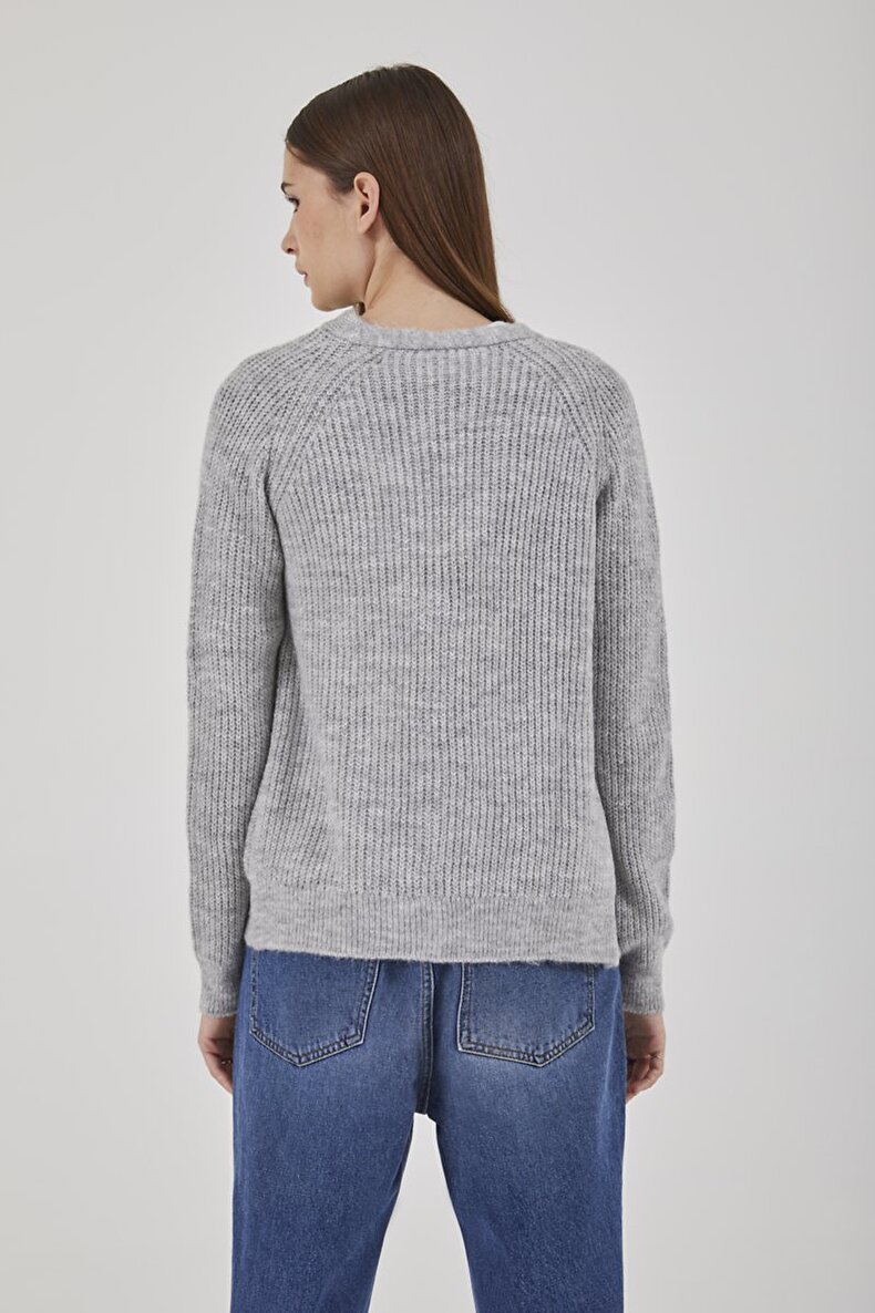 Buttoned Knitted Grau Strickjacke