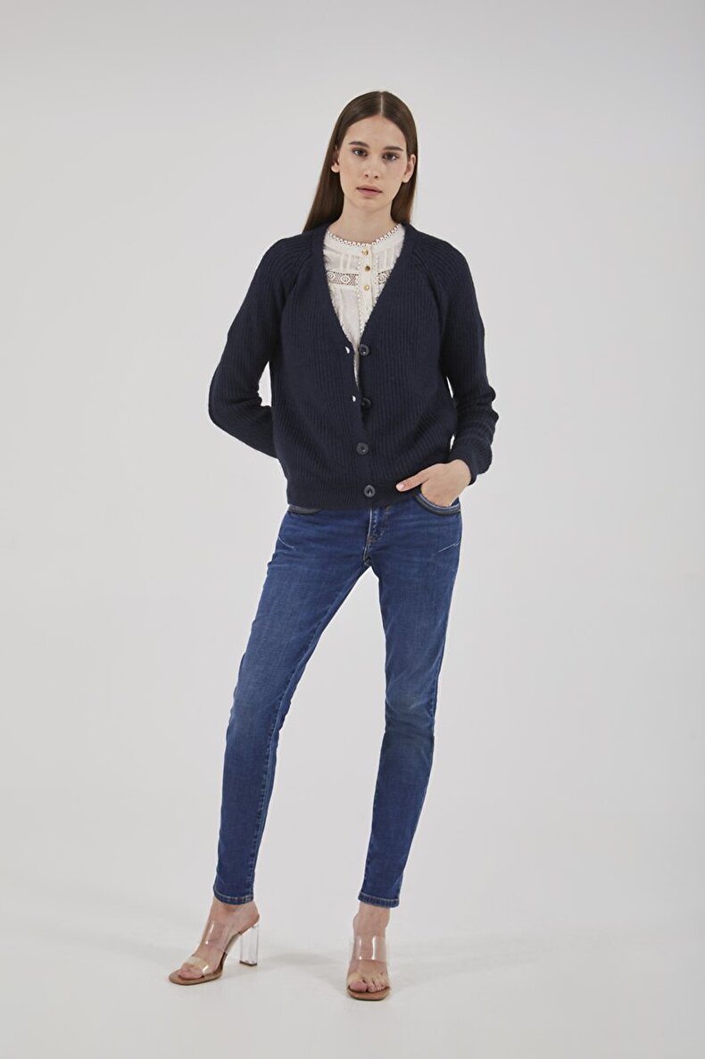 Buttoned Knitted Dunkelblau Strickjacke