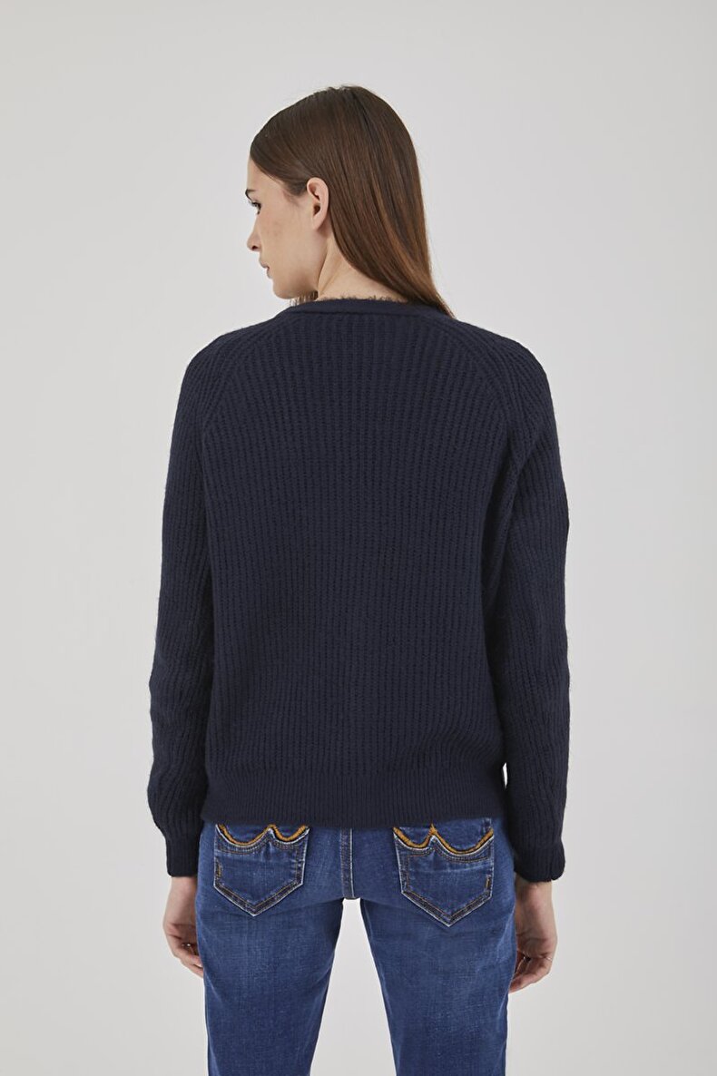 Buttoned Knitted Dunkelblau Strickjacke