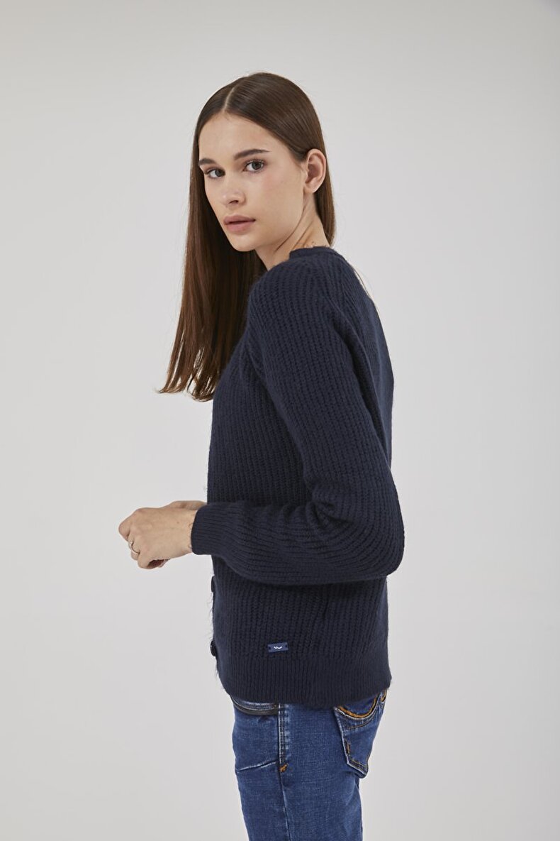 Buttoned Knitted Dunkelblau Strickjacke