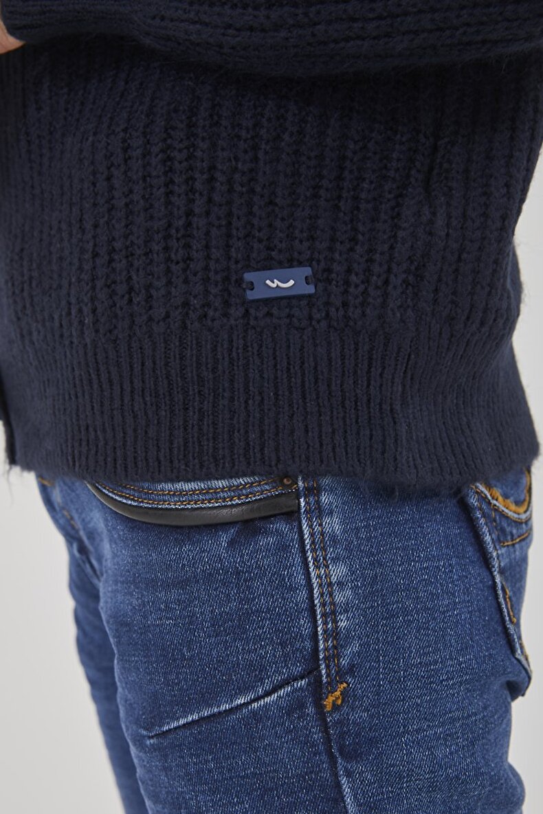 Buttoned Knitted Dunkelblau Strickjacke
