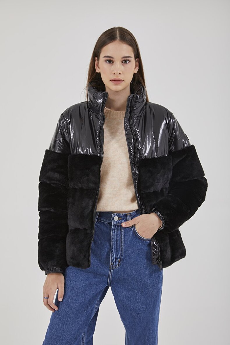 Fur Schwarz Mantel
