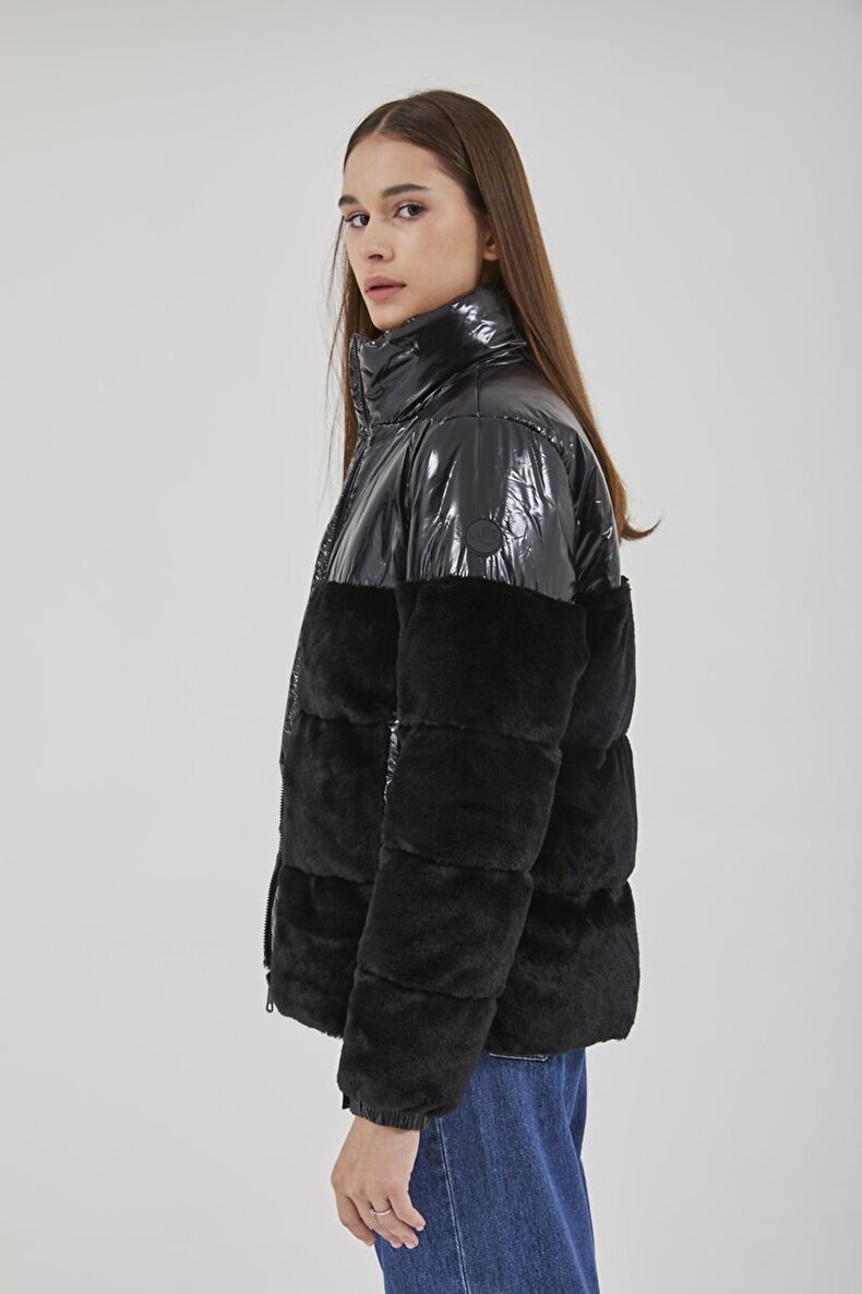 Fur Schwarz Mantel