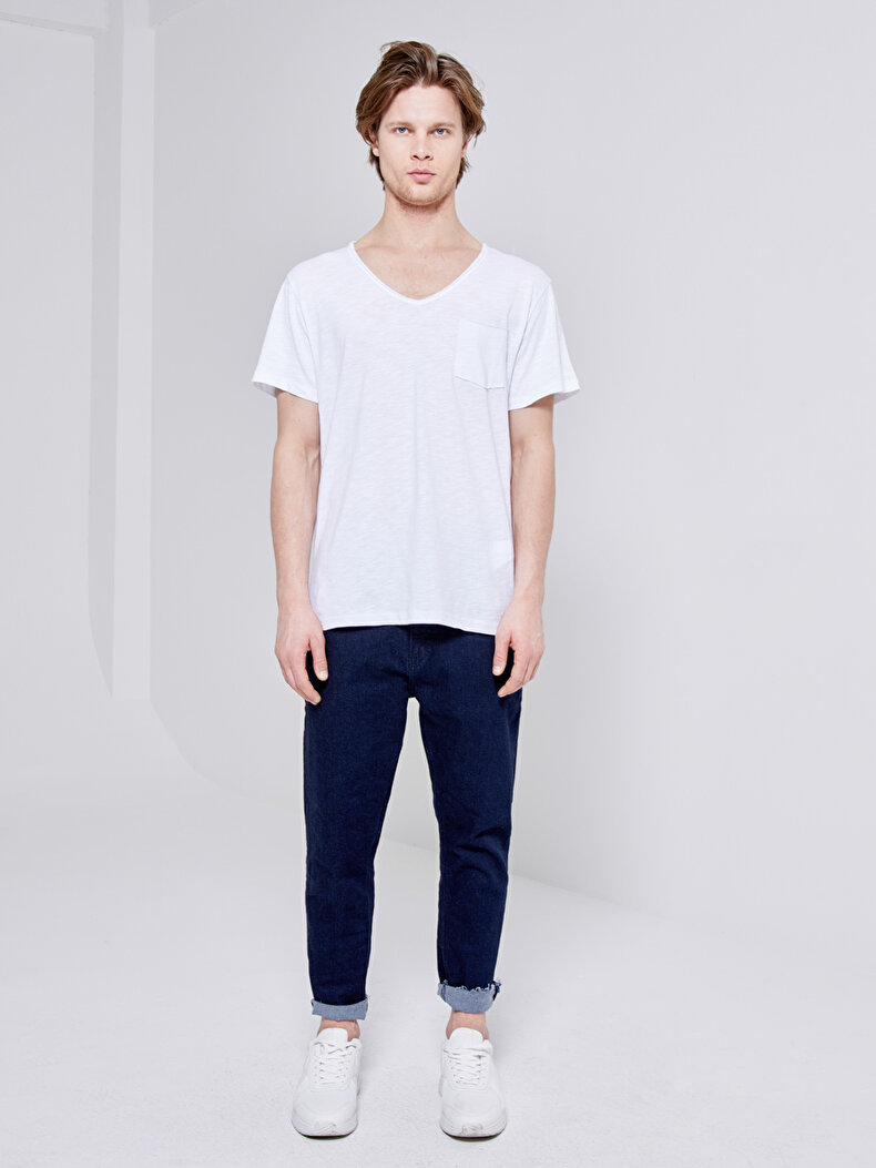V-neck With Pockets White T-shirt